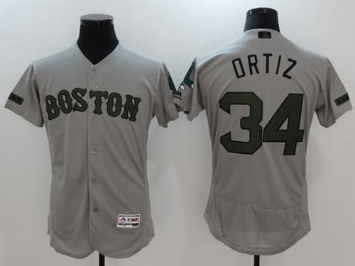 Red Sox #34 David Ortiz Grey Flexbase Authentic Collection Memorial Day Stitched MLB Jersey - Click Image to Close